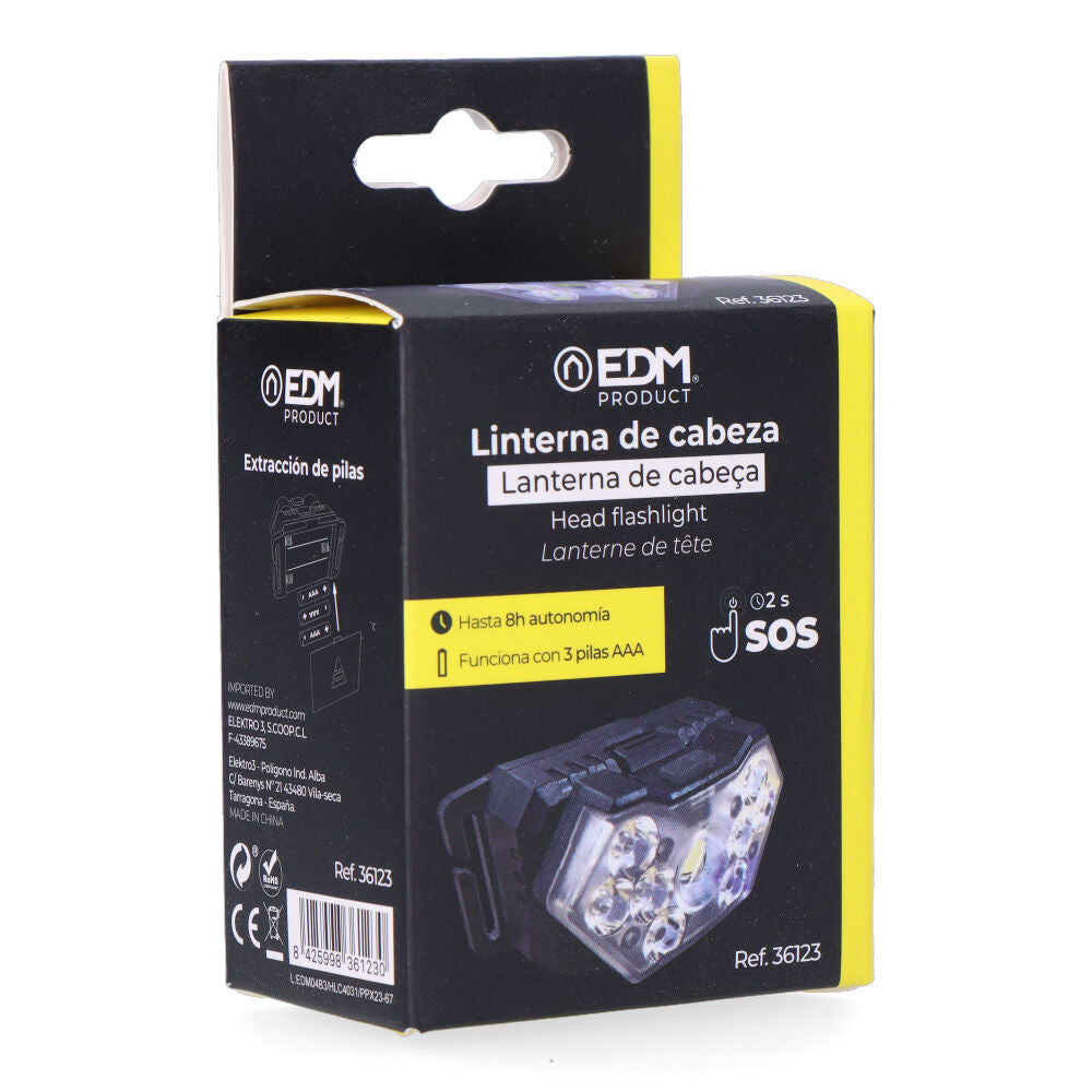 Linterna Frontal LED a pilas con Inclinación Ajustable 400 lm Modos de Emergencia y Doble Fuente de Luz