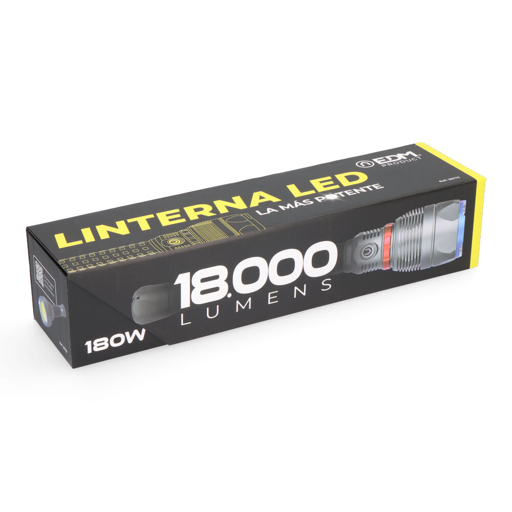 Linterna Led alta potencia de 18.000 Lúmenes.