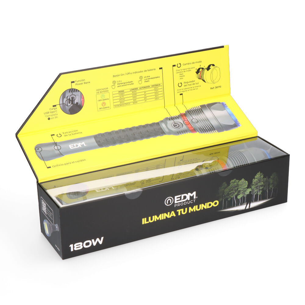 Linterna Led alta potencia de 18.000 Lúmenes.