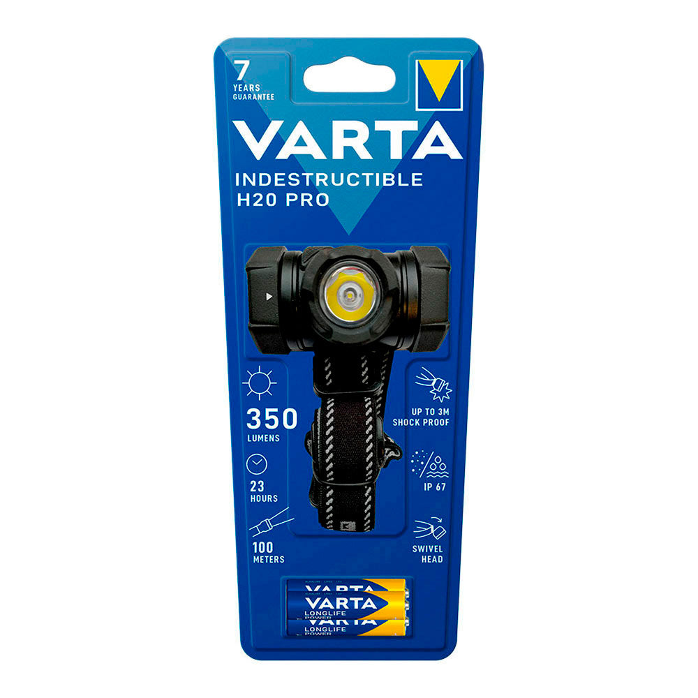 Linterna Frontal VARTA a pilas Indestructible H20 350 lm Resistente a Golpes, Agua y Polvo