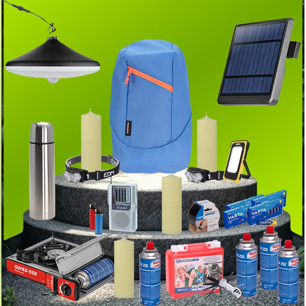 Kit para emergencias y supervivencia, completo y listo para todo.