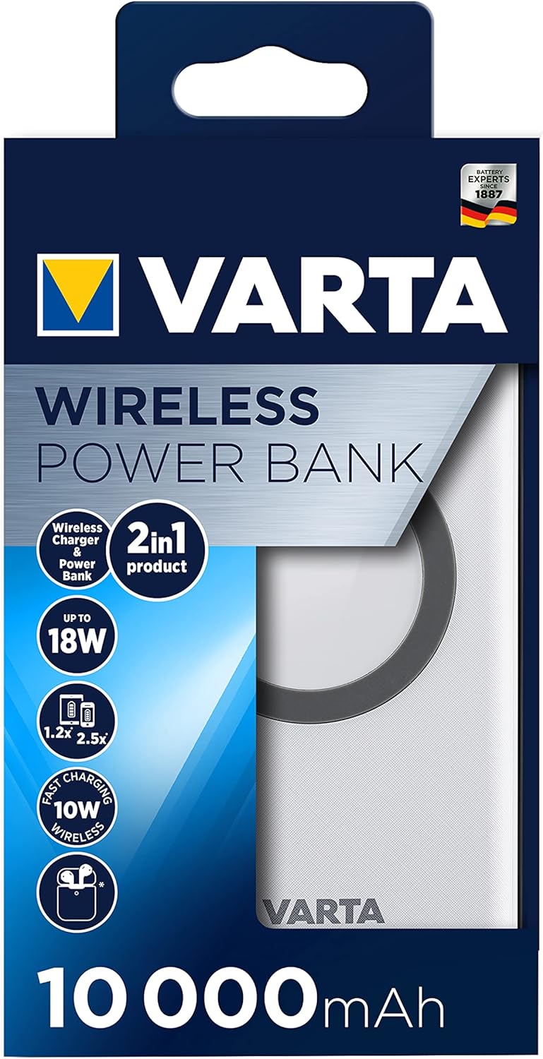 Power bank inalámbrico Varta de 10.000 mAh y carga inalambrica