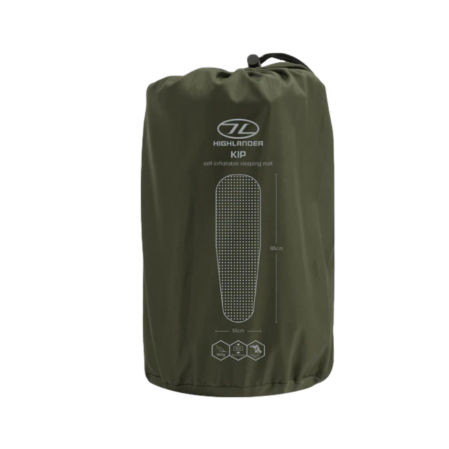 Colchoneta autoinflable KIP MAT oliva - Highlander R value 3.2. 4 estaciones.