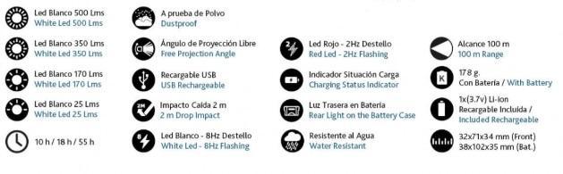 Linterna alum. recarg. 500lm. negra NORTHVIVOR