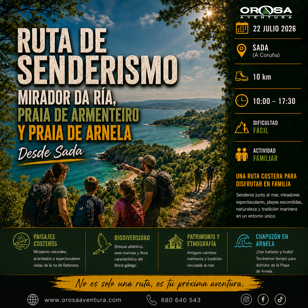 Ruta de senderismo. Mirador da Ría, Praia de Armenteiro y Playa de Arnela desde Sada (22 julio)