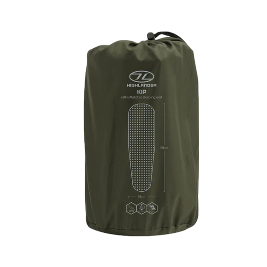 Colchoneta autoinflable KIP MAT oliva - Highlander R value 3.2. 4 estaciones.