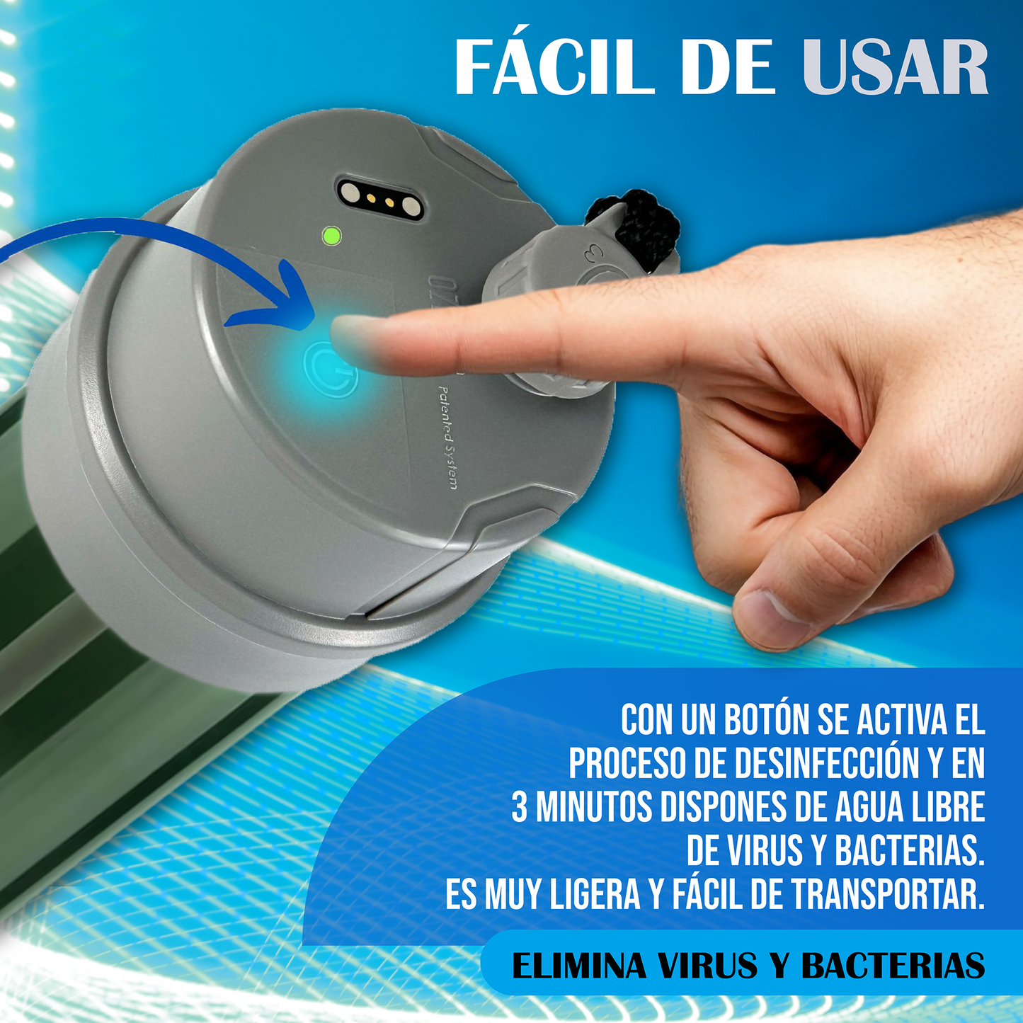 Botella Potabilizadora de agua por Ozono Ozeanic