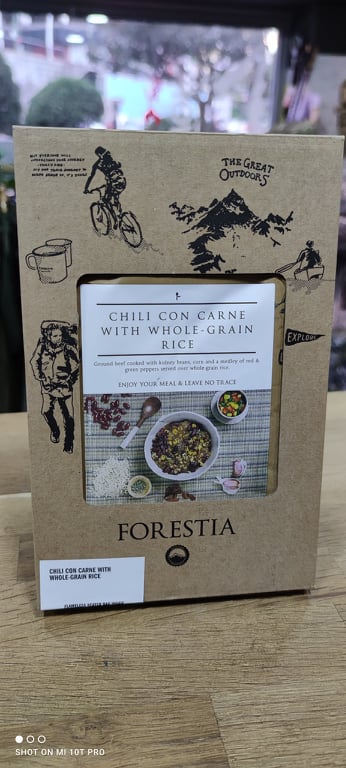 Envelope de refeição preparada de Chili con carne com arroz integral Forestia