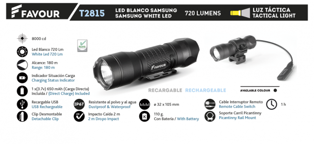 Linterna de mano recargable 720 lumens Favour